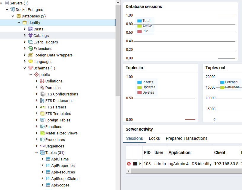 pgAdmin4 Identity Database Structure