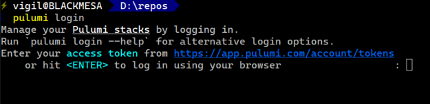 Logging into Pulumi